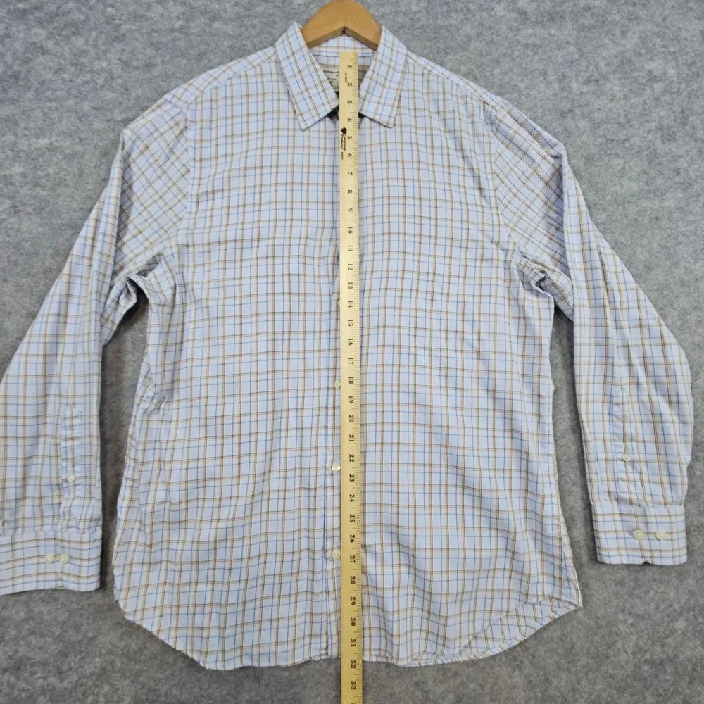 Banana Republic Men's Blue & Brown Windowpane Size XL 17-17 1/2 Dress Shirt Slim